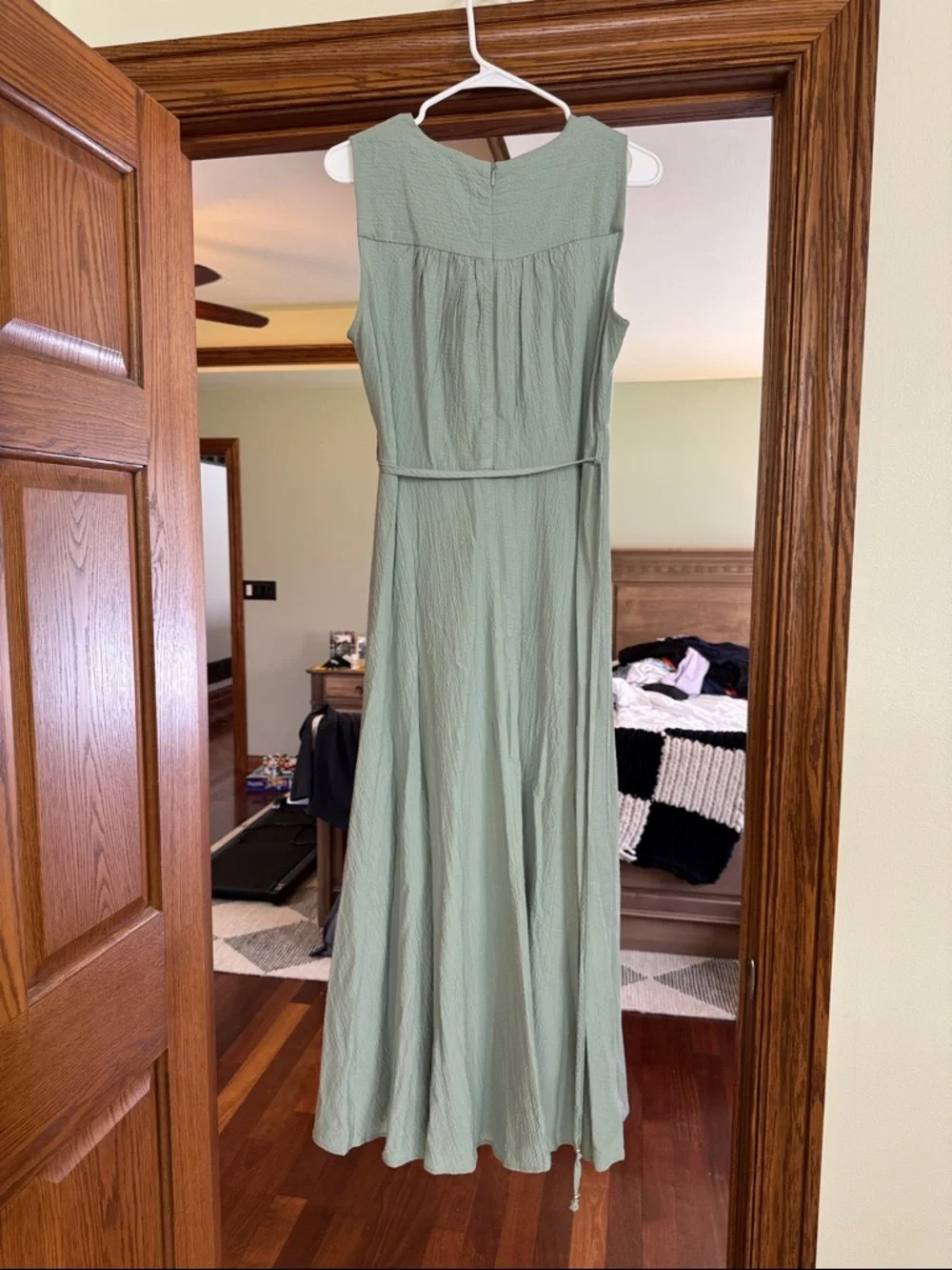 Calvin Klein Sleeveless Wrap Maxi Dress in Sage Green - Picture 4 of 6